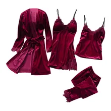 Бренд для женщин зима/осень пикантные пижамы наборы для ухода за кожей из трех предметов Женская, с перфорацией Ночное дизайн ночн