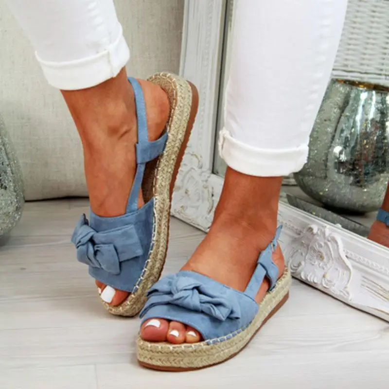 

Laamei 2019 Women Sandals Torridity New Style Fashion Bow Personality Sandals Female Flat Woven Hemp Casual Shoes Mouth Sandal
