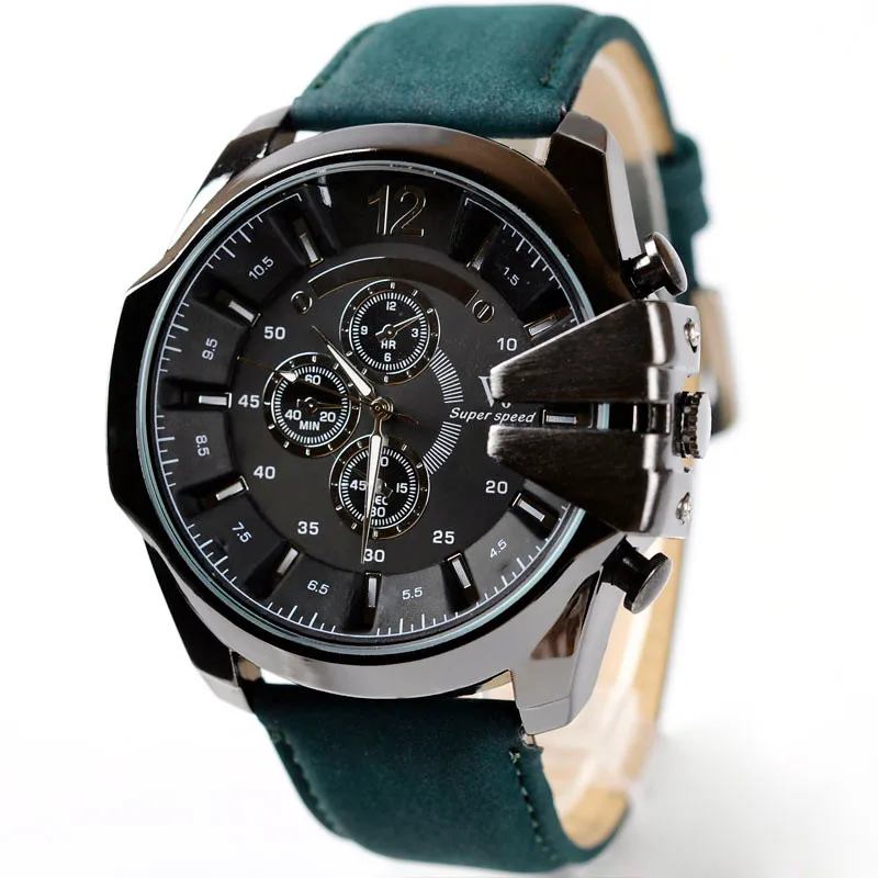 

Luxury Men Watch Analog Sport Steel Case Quartz Dial Leather Wrist Watch #15