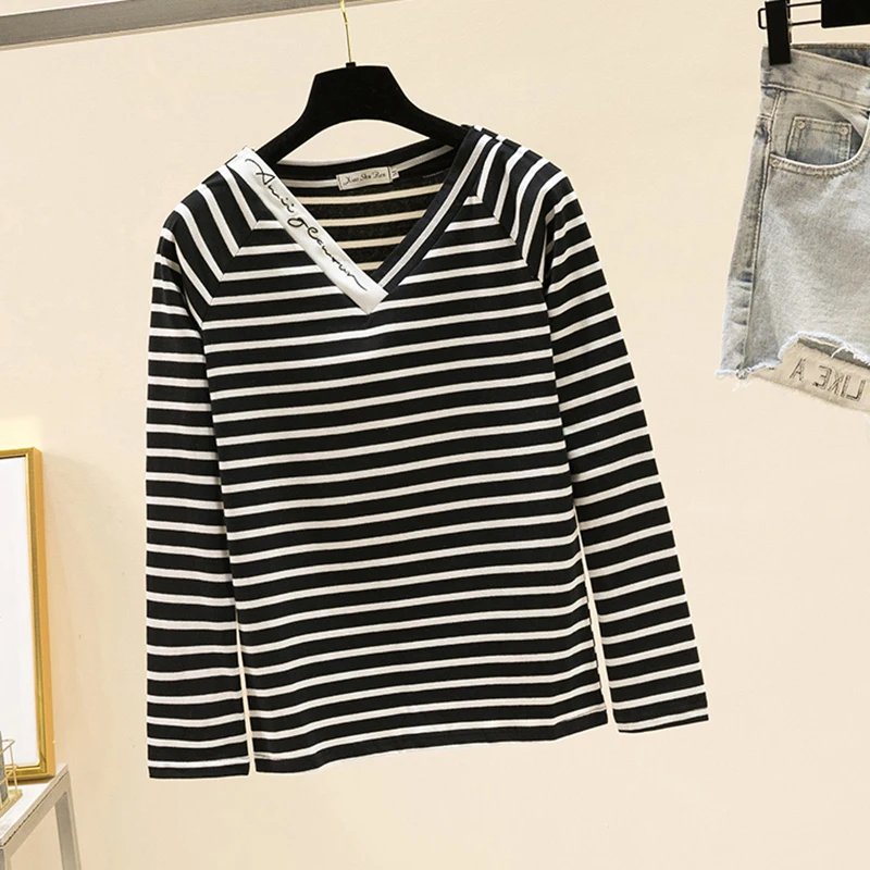 Striped V-Neck T Shirt Women Sexy T-Shirt Vetement Femme 2018 Korean Style Long Sleeve Vogue Woman Tshirt Top Ropa Mujer Striped V-Neck T Shirt Women Sexy T-Shirt Vetement Femme 2018 Korean Style Long Sleeve Vogue Woman Tshirt Top Ropa Mujer