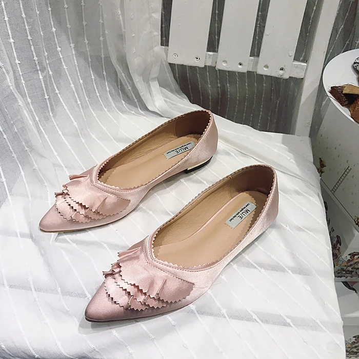 Mujeres Bailarinas Otoño Punta Encaje Bailarina Elegante Slipony Loafers Rosa Satén De Seda de Las Señoras Zapatos de Boda Plana|lace ballerina|ballet flatswomens ballet flats - AliExpress