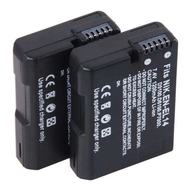 2 Pack EN EL14 Battery For Nikon D3100 D3200 D3300 D3400 D5100 D5200