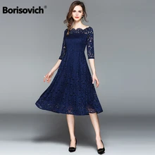 Borisovich, женское повседневное кружевное платье, бренд, осенняя мода, с вырезом лодочкой, элегантные женские вечерние платья M842