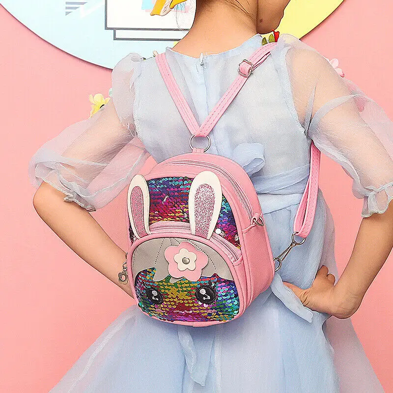 New Cute Kids Toddler Girls Sequin Rabbit Schoolbag Backpack Shoulder Bag Satchel Children Cartoon Backpacks 7 Colors