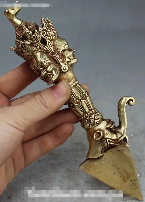 

Tibet Mahakala Wrathful Deity Elephant Faqi Phurba Dagger Holder Statue