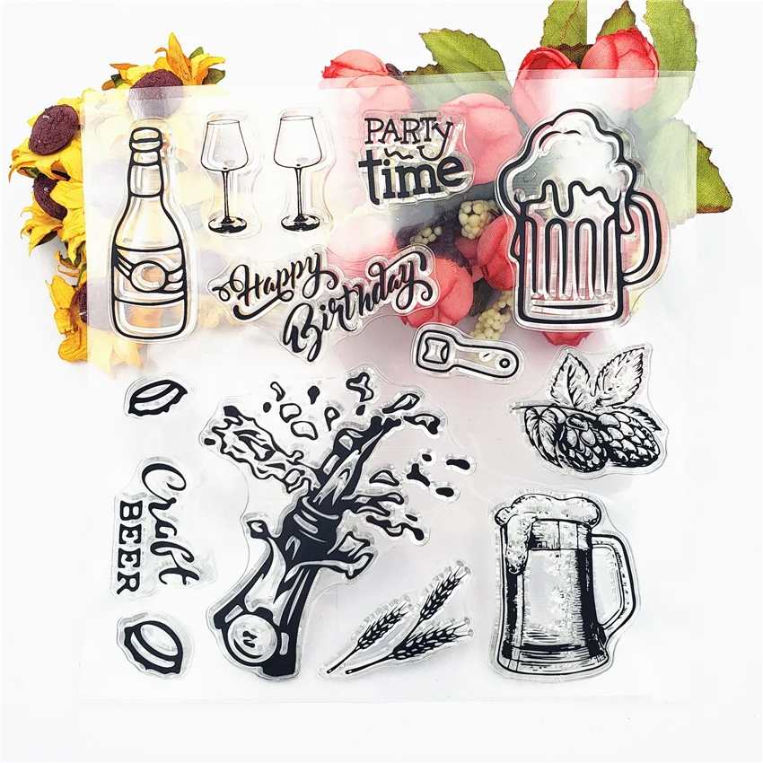 

Champagne Beer Party Time Transparent Clear Stamps Silicone Seal for DIY Scrapbooking Card Making Photo Album Decoration Crafts
