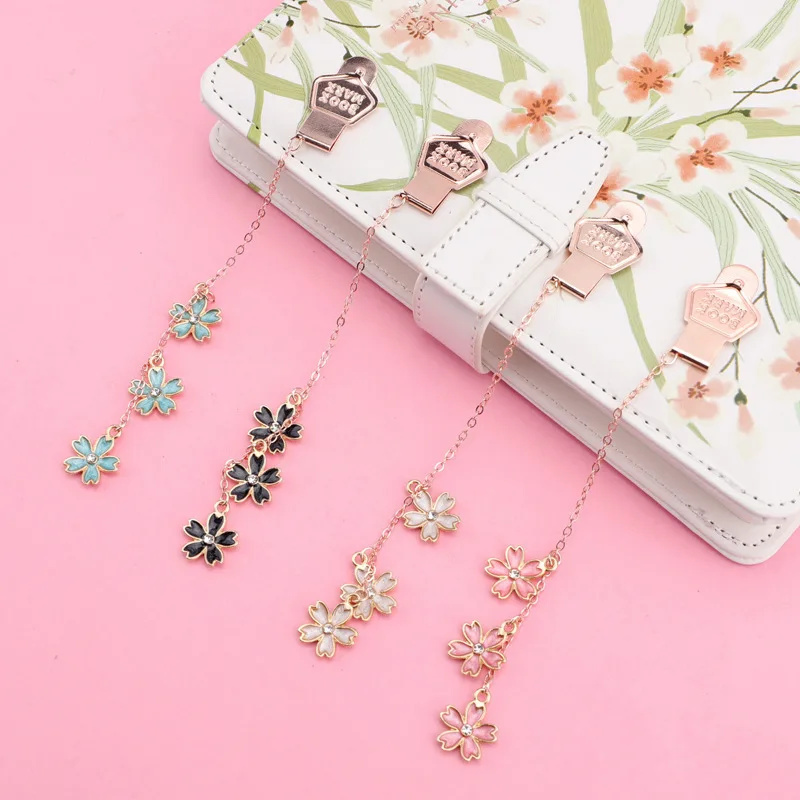 4 шт./компл. Kawaii красочные вишневые цветы Металлические Закладки брелок книга комиксов держатель подарок канцелярские принадлежности