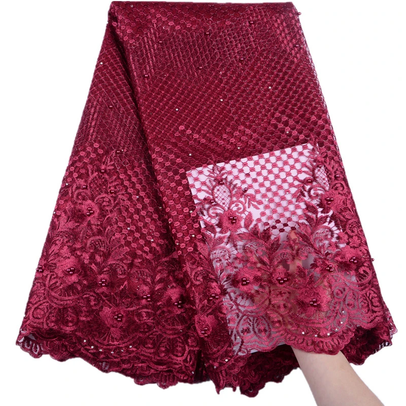 Latest Nigerian Laces Fabric Wine Color African Tulle Lace 5 Yards High Quality French For Party 1518 | Дом и сад