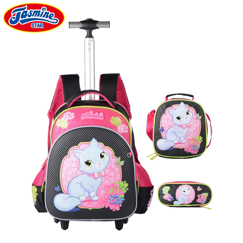 

JASMINESTAR Trolley School Bags Grade 1-3-6 Girl Cartoon Wheeled Bag +Pencil Case + Shoulder Bag Kids Backpack School For Girls