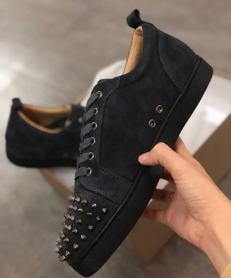 2019 Luxury Sneaker Studded Spikes men trainers Red Bottom Shoes Top quality GREY NEW Designer Brand Flats 100% Genuine Leather