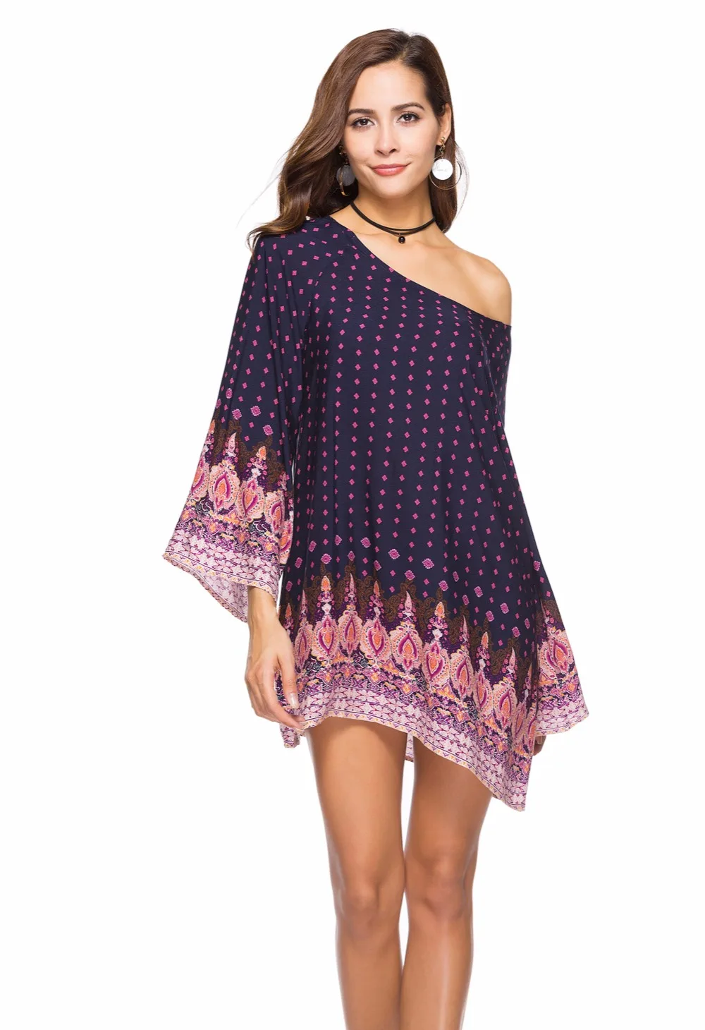 Boho Dress Casual Summer Fashion Loose Beach Mini Tribal Print Dress