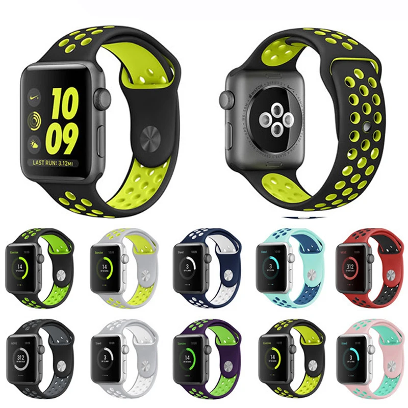 Мягкий силиконовый спортивный ремешок для часов Apple Watch сменный 1 и 2 38 мм 42 iWatch