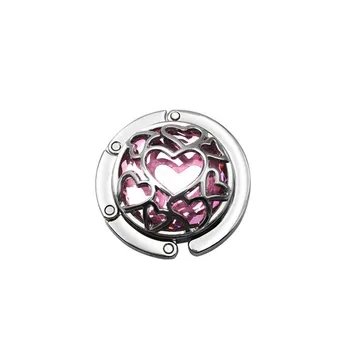 

30PCS / LOT Portable Folding Bag Hanger Hook Holder Table crystal heart-shaped net clasp folding hook creative round bag hook