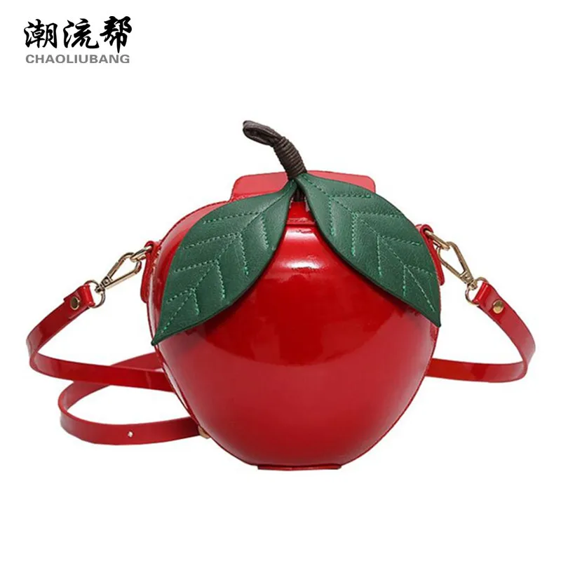 CHAOLIUBANG funny bag woman leather handbags red green apple shaped brand design cute bag mini crossbody