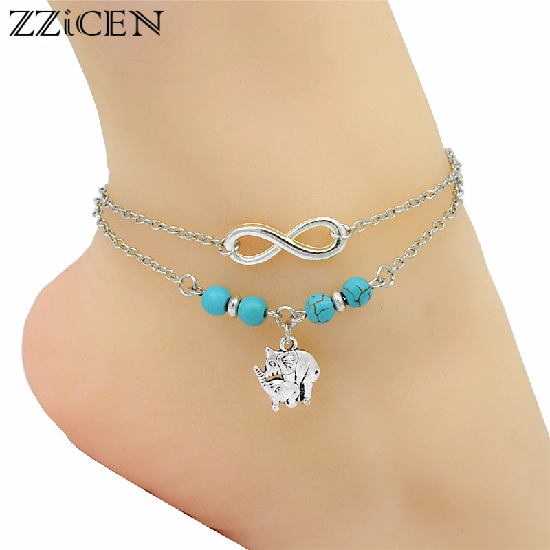 Fashion Boho Women Sexy Infinity Charm Cute Animal Mother Baby Elephant Pendant Ankle Bracelets Barefoot Sandals Anklets | Украшения и