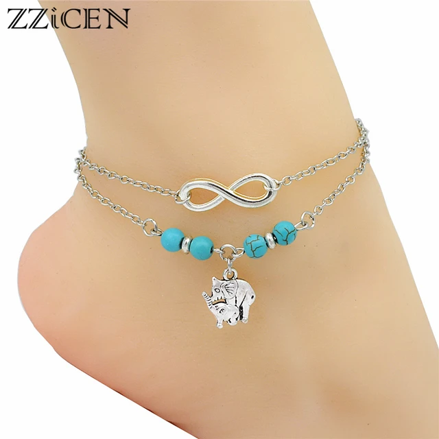 Fashion Boho Women Y Silver Infinity Charm Cute Animal Mother Fashion Boho Women Y Silver Infinity Charm Cute Animal Mother Baby Elephant Pendant Ankle Bracelets Barefoot