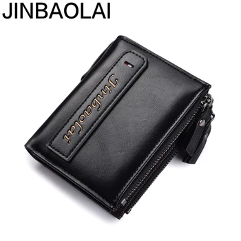 

JINBAOLAI men's wallet credit card holder men double zipper wallet Men's leather Standard wallet purse cartera hombre portomonee