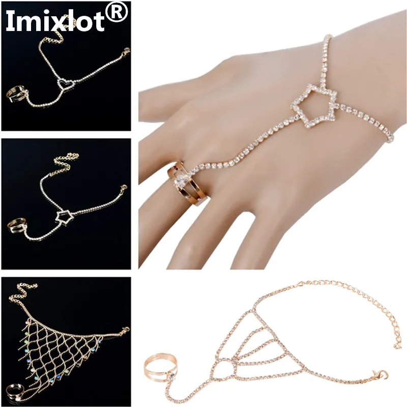 1 Piece Fashion Slave Chain Link Interweave Finger Rings Hand Harness