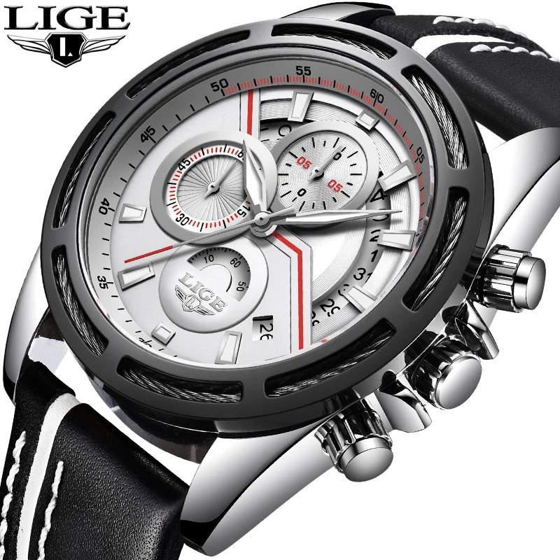 

Reloje LIGE Men Watches Male Top Brand Luxury Waterproof Sports Watch Men Automatic Date Leather Quartz Clock Relogio Masculino