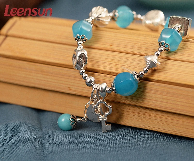 Leensun Jewelry, ручной работы 925 серебро с амазонитом/бисер/браслет для женщин/подарок
