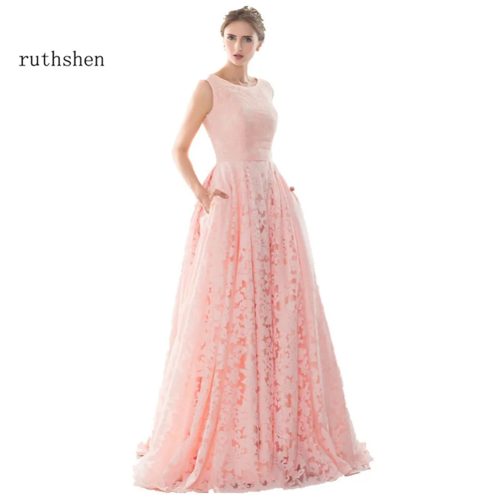 ruthshen Light Pink Lace Wedding Dresses 2017 Lace Up Back Bridal Gowns