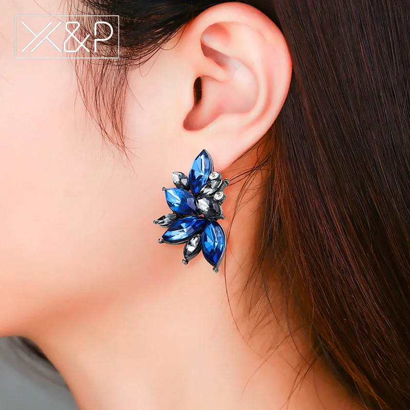 

X&P Korean Cute Color Butterfly Crystal Stud Earrings for Women Girl Fashion Geometric Small Cubic Zirconia Earring Jewelry Gift