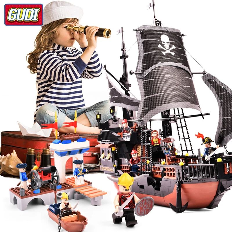 

6 Style Pirates of the Caribbean Ship Building Blocks Model Educational Bricks Kids Toys For Children Gifts Compatible Legoes
