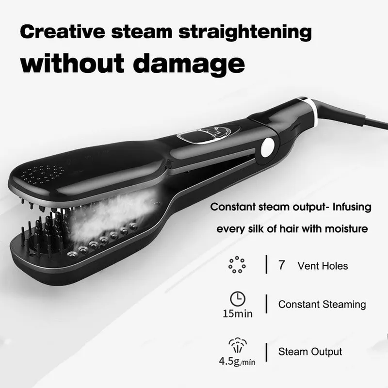 

Steam Moisturizing Hair Straightener Brush With LCD Display, Electric Ceramic Fast Comb Steam Hair Straightener