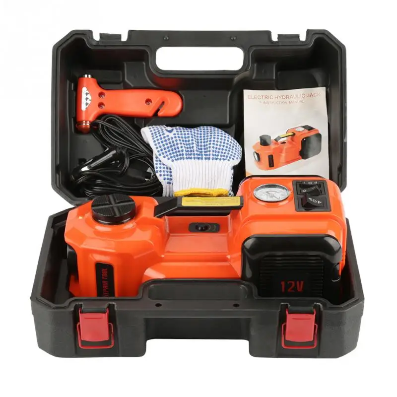 

12V 5T Electric Jack Illumination Inflating 3 Function Hydraulic Lift Jack Impact Wrench with Air compressor Tools Kit 150W