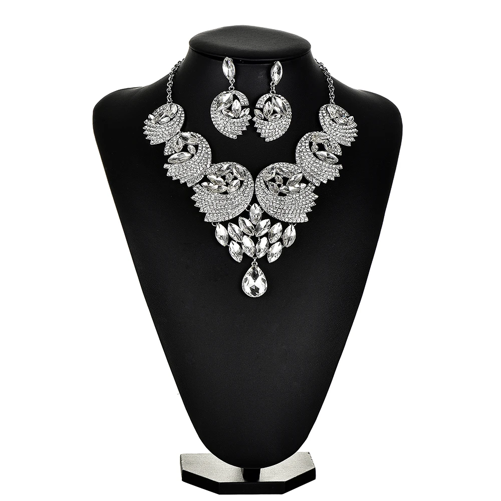 

Silver Tone Crystal jewelry sets Earrings wedding jewelry necklace bridesmaid jewelry sets for women Wedding Jewelry Gifts
