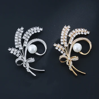

HONGHONG 2018 New Cubic zirconia big brooches for dresses High Quality Plant flowers Brooch Wedding Dress fashion Jewelry