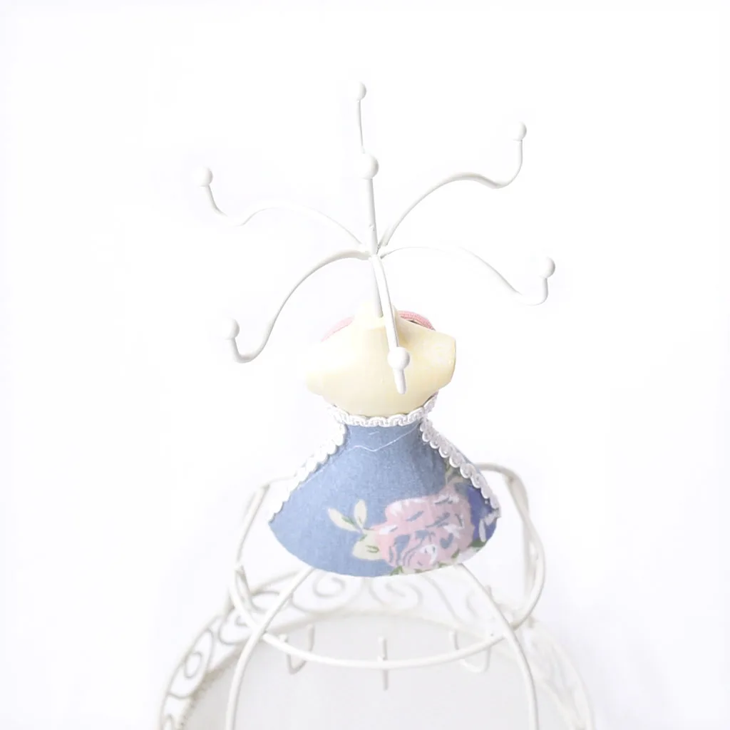 White Metal Wire Frame Vintage Mannequin Jewelry Display Stand Deep Blue