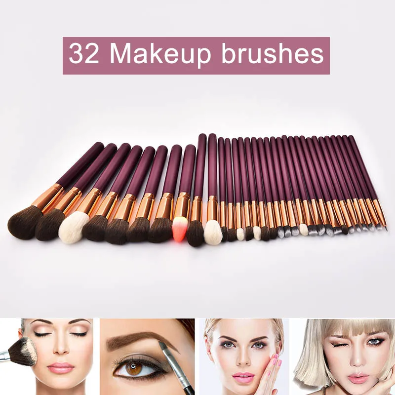 

32pcs Makeup Brushes Set Purplish Red Handle Eye Shadow Blusher Powder Tools Kit FM88