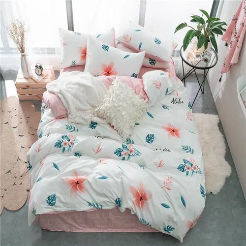 Постельное белье The Nordic style bedding set duvet cover set twin Full Queen brief reactive printed bed linen flat sheet bedclothes not quilt - Цвет: flower white