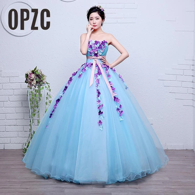 Amazing Gown Style Light Blue Flower Princess Girl Wedding Dress