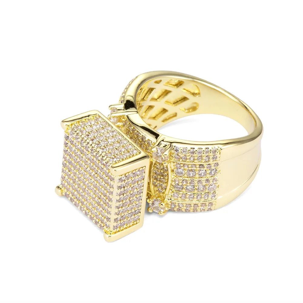Goede Vanaxin Brede Mannen Ringen Vierkante 3D Punk Zirkoon Ring Sieraden Verharde Cz Crystal Shiny Gift Voor Mannelijke Engagement Ring Hoge kwaliteit Goud