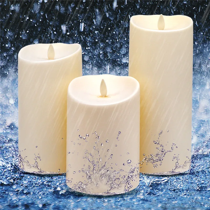 3pcs Outdoor Flameless LED Candle Plastic Unscented Moving Flame