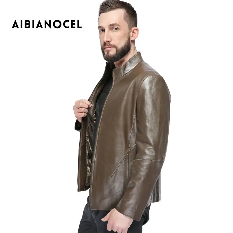 AIBIANOCEL, Зимняя мода, стиль, мужское пальто из натуральной кожи, осенняя мужская приталенная куртка из овчины, кожаная мужская куртка