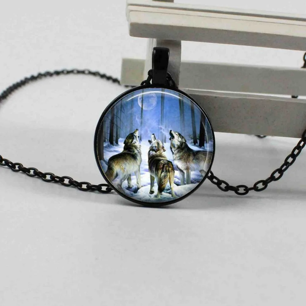 

2018 new fashion wolf star pendant necklace glass convex round silver statement chain necklace female jewelry