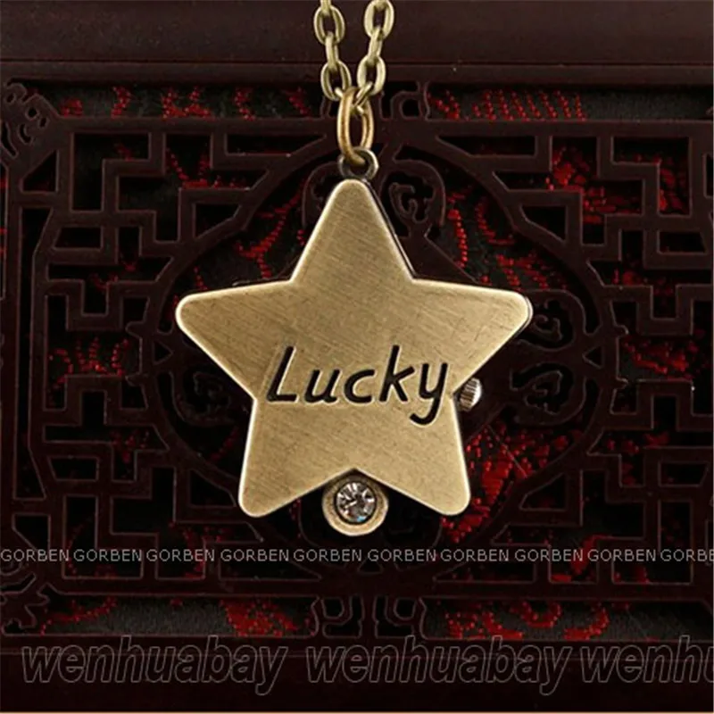 Новый Бронзовый карманные часы Для мужчин Для женщин Lucky Star Форма Прекрасный Кварц FOB Часы подарки с цепочкой Цепочки и ожерелья подвеска