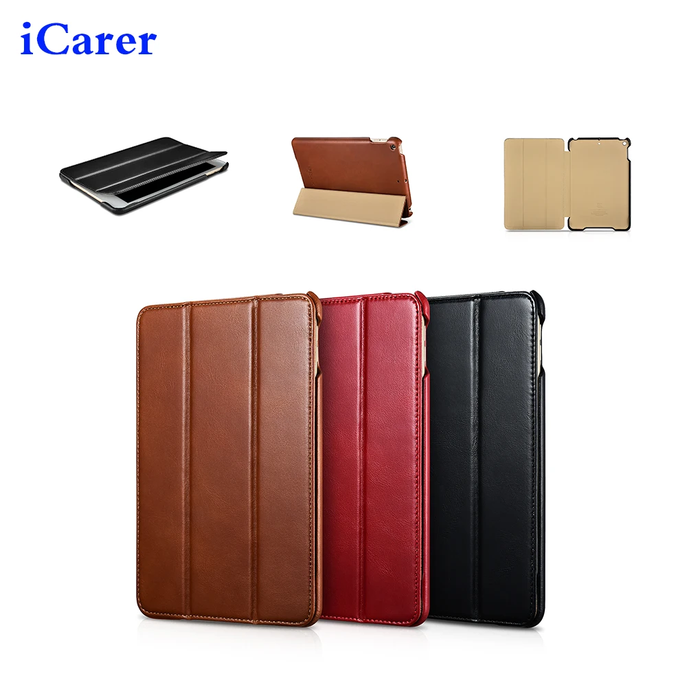 

Icarer Luxury Genuine Leather Case For iPad Mini 5 2019 Retro Cowhide Leather Tri-Fold Stand Cover For iPad Mini5 7.9'' Case