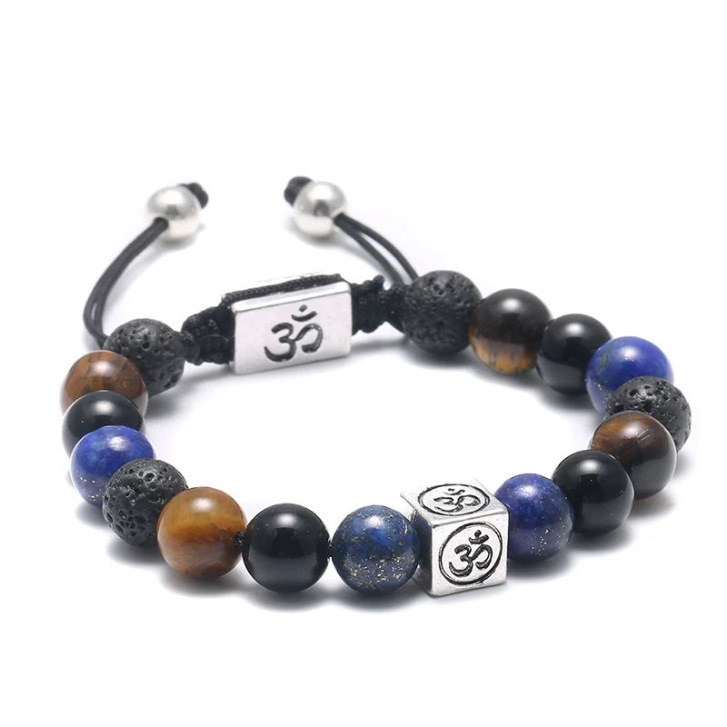 Тибетская буддийская подвеска ОМ Браслет для женщин Pulseira Homme Tigereye Lapis 8 мм бусины