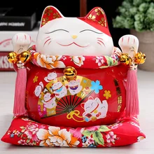 7 inch Maneki-Neko Ceramic Chinese Lucky Cat Beckoning Fortune Cat Figurines Lucky Charm Money Box Home Decoration Ornaments