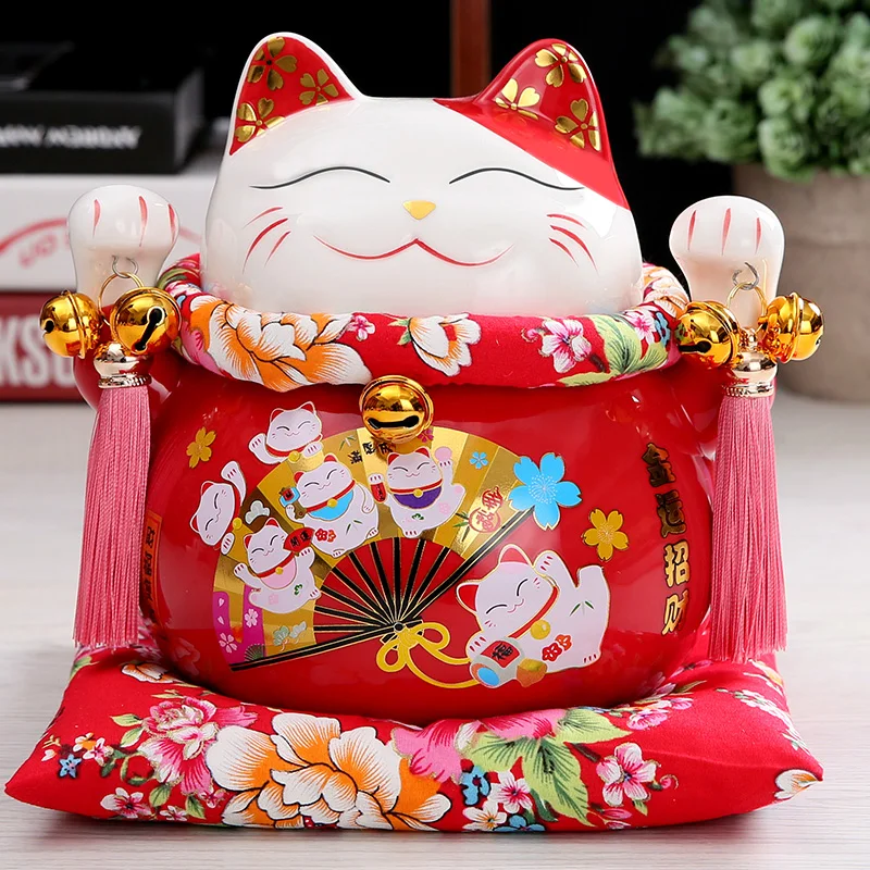 Beste 7 inch Maneki Neko Keramische Chinese Lucky Cat Wenken Fortune Kat Beeldjes Lucky Charm Spaarpot Woondecoratie Ornamenten
