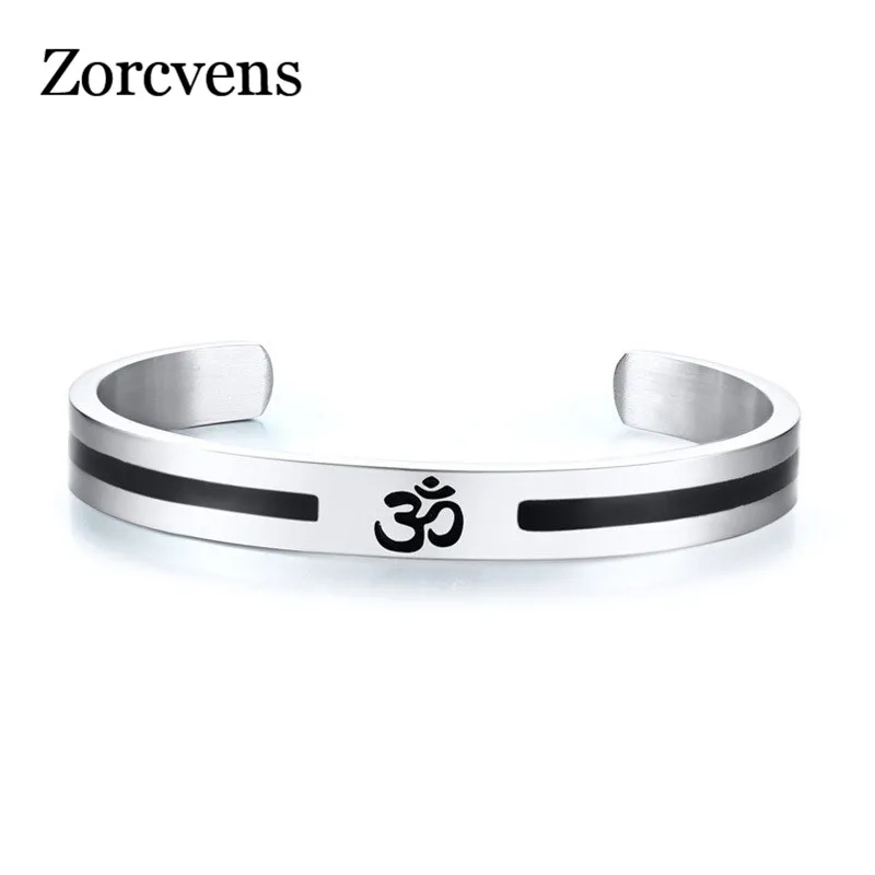 

ZORCVENS Casual AUM OM Bangle For Men Women Simple Stainless Steel Open Cuff Bracelets Yoga Religious Lucky Peace Indian Jewelry