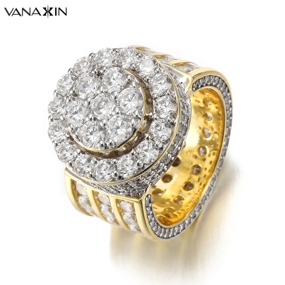 

VANAXIN Punk Ring Men Wide Cubic Zirconia Rings For Hip Hop Male Gold/Silver Color Engagement Men's Rings Jewelry Wholesale Gift