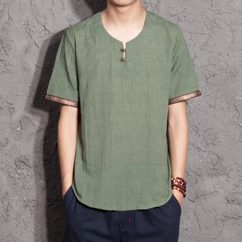 

Summer Cool Cotton Linen White T Shirt Men Fashions Harajuku Streetwear Button Tee Shirt Men Hawaii Tops Tees Men 5XL