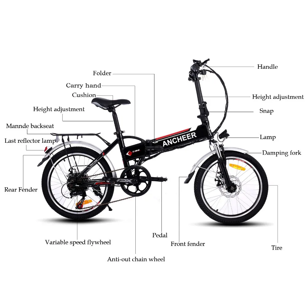 Excellent ANCHEER New bike 18.7 inch Aluminum Alloy Folding Bike Electric Bicycle Mountain Bike Road Cycling Bicycle White Unisex Hot sale 8