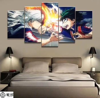 

Wall Art Poster Painting Modular Pictures For Living Room Decorative Pictures Canvas Printed 5 Panel My Hero Academia Animation