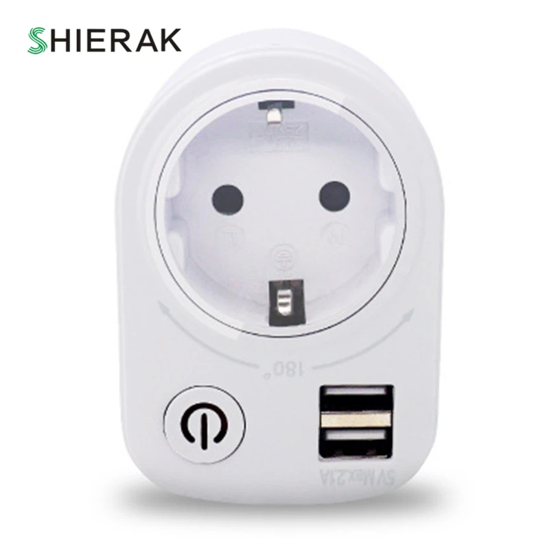 

SHIERAK EU Standard Power Electrical Socket 16A Rotatable German Type Socket With 2 USB Ports 5V 2.1A For Travel Charging
